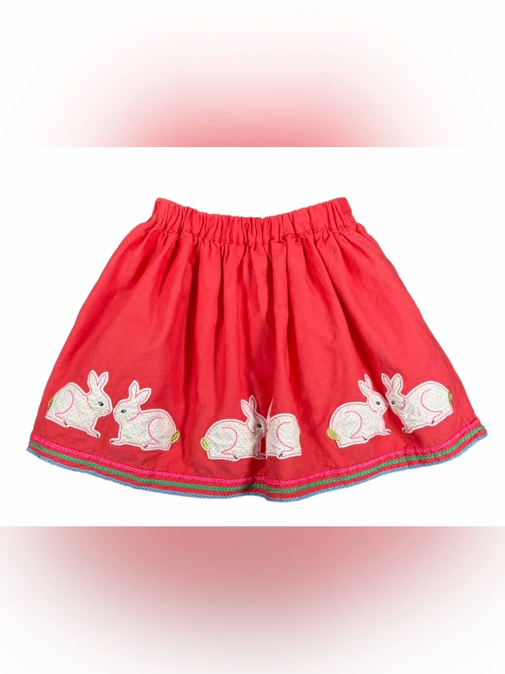 MINI BODEN Girls Coral Bunny Appliqué Skirt - 7-8Y